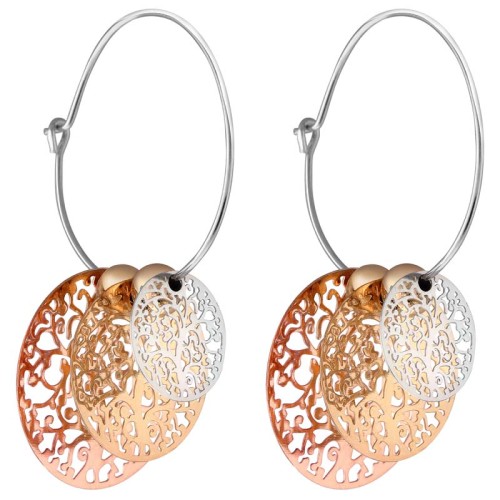 Boucles d'oreilles EVANESCENCE All Gold Créoles à pendentif Arbre de vie filigrane Argenté Doré Rosé Rhodium Pampilles