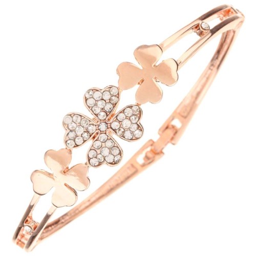 Bracelet SPRING FLOWER White & Rose Gold Jonc rigide pavé Fleurs Rosé et Blanc Laiton doré à l'or fin rosé Cristal