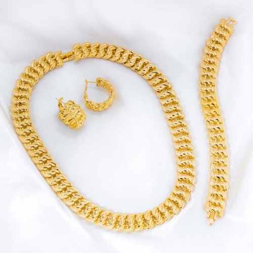 Parure CHAINS Gold Ras de cou bracelet et boucles d'oreilles puces Maille américaine Doré à l'or fin