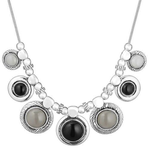 Collier SEVEA Black Grey Silver Plastron pavé Nature Argenté et Noir Gris Laiton argenté Résines