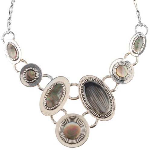 Collier ELEA Grey Silver Plastron pavé Contemporain Argenté et Gris Laiton argenté Nacre