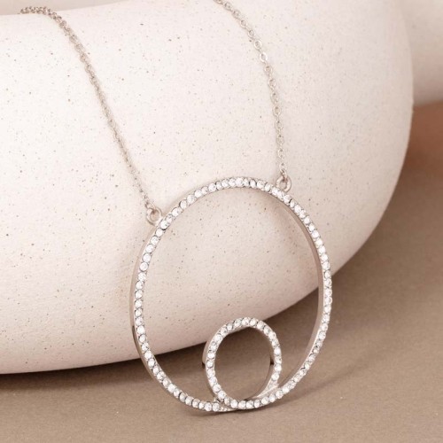 Collier LOOP White Silver Ras de cou pendentif Boucle Argenté et Blanc Rhodium Cristal