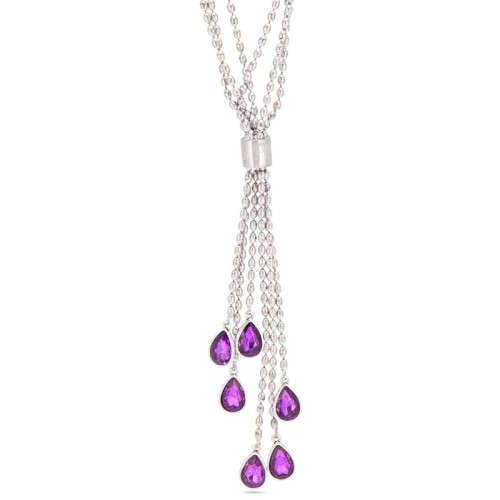 Collier RICCI Violet Silver Sautoir pendentif en Y Gouttes Argenté et Violet Rhodium Cristal