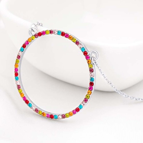 Collier KATE CRYSTAL Color Silver Ras de cou pendentif Cercle Argenté et Multicolore Rhodium Cristal