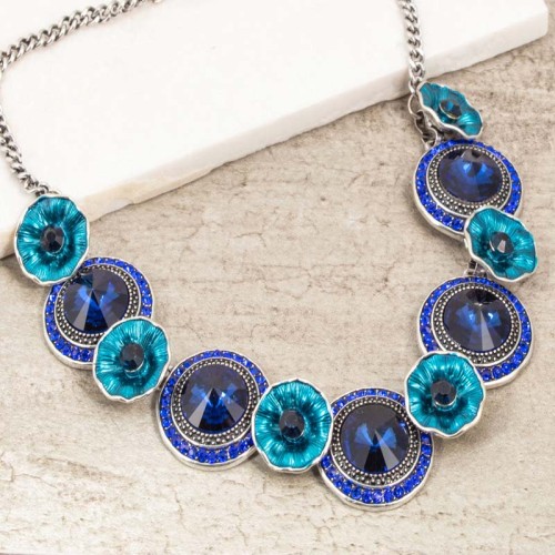 Collier MERMAID Blue Silver Ras de cou princesse Contemporain Argenté et Bleu Rhodium Cristal et émaux