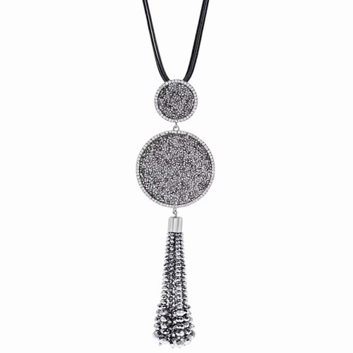 Collier JADORE Grey Silver Sautoir pendentif en Y Classique chic Argenté et Gris Rhodium Cristal