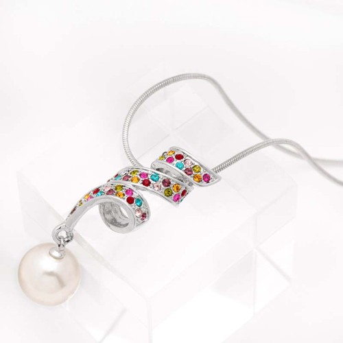 Collier TWIST PEARL ROPE Color Silver Ras de cou pendentif Torsade Argenté et Multicolore Rhodium Cristal et Perles