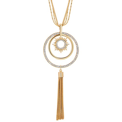 Collier SUNIVERSE Gold Sautoir pendentif en Y Solaire Doré à l'or fin Cristal