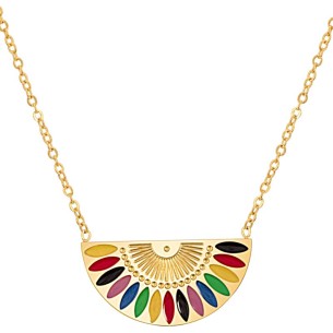 Collier GYPTOS Color Gold Ras de cou pendentif Ethnique amérindien Doré et Multicolore Acier inoxydable doré à l'or fin émaux