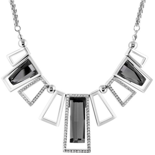 Collier HYPNOSE Grey Silver Plastron pavé Classique chic Argenté et Gris Rhodium Cristal