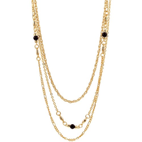 Collier SOLANE Black Gold Sautoir multirangs chaine souple Mélange de mailles Doré et Noir Doré à l'or fin