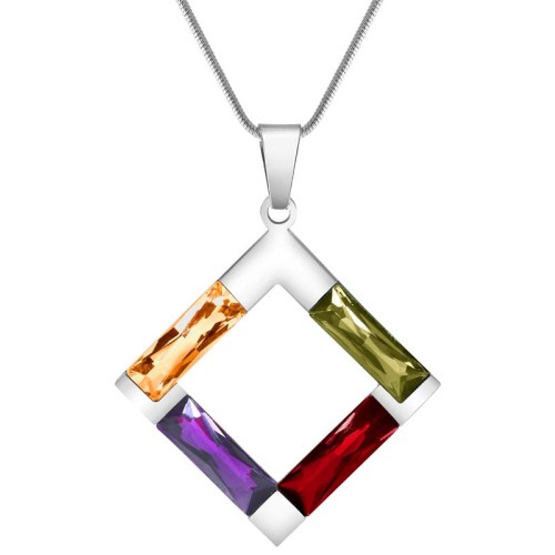 Collier ROCADA Color Silver Ras de cou pendentif Carré de 4 batons Argenté et Multicolore Rhodium Cristaux sertis