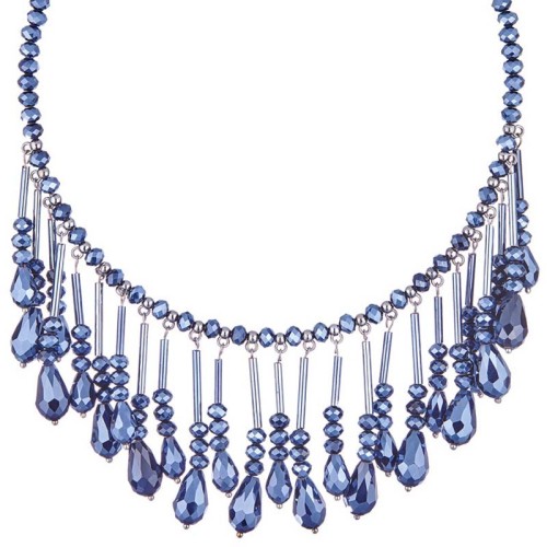 Collier INDIGORIA Night Blue Silver Cercle Ras de cou Rivière de cristal Argenté et Bleu Nuit Rhodium Cristal