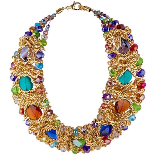 Collier DEYNOS Color Gold Plastron pavé Rivière de cristal Doré et Multicolore Laiton doré à l'or fin Cristal