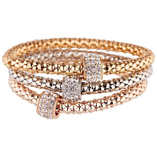 Bracelet SOLINE All Gold Jeu de 3 bracelets Trois ors Argenté Doré Rosé Rhodium Cristal