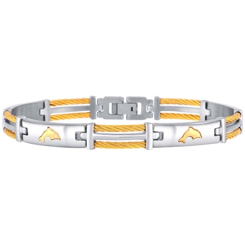 Bracelet OCEANO Gold & Silver Gourmette homme chaine souple Dauphin à Cable Argenté Doré Acier inoxydable 316L doré à l'or fin