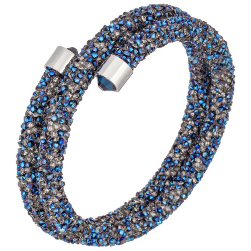 Bracelet SIBERIA DOUBLE CRYSTAL Blue Silver Double Tour Multirangs Pêle-mêle de cristal Argenté et Bleu Rhodium Cristal