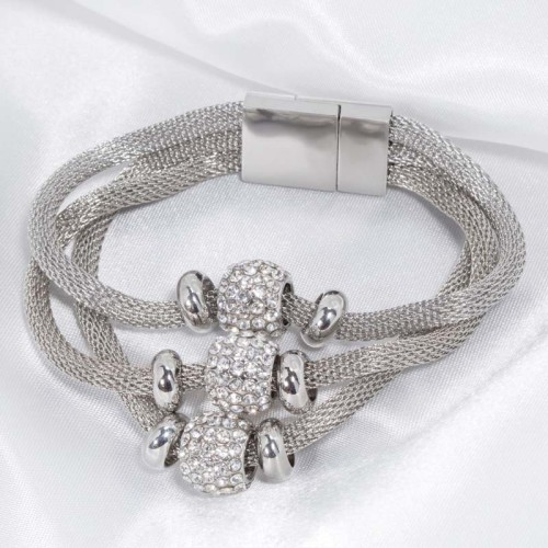 Bracelet ALL OF US CRYSTAL White Silver Manchette souple Multirangs Rivière de cristal Argenté et Blanc Rhodium Cristal