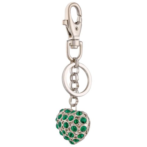 Accessoires de Maroquinerie CRYSTAL HEART Green Silver Bijou de sac et porte-clé 2 en 2 Cœur Argenté et Vert Rhodium Cristal