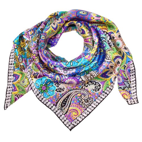 Foulard BLUE INDIA Color Blue étole en soie imprimée cachemire Bleu et Multicolore 100 % soie Imprimé sur l'ensemble