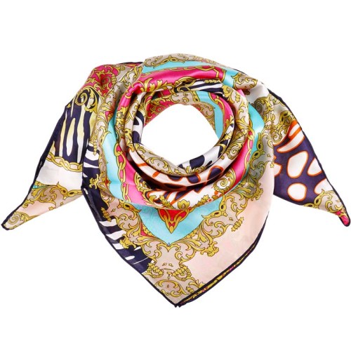 Foulard PARISIENNE Color White grand carré de soie imprimé classique chic Blanc et Multicolore 100 % soie Imprimé sur l'ensemble