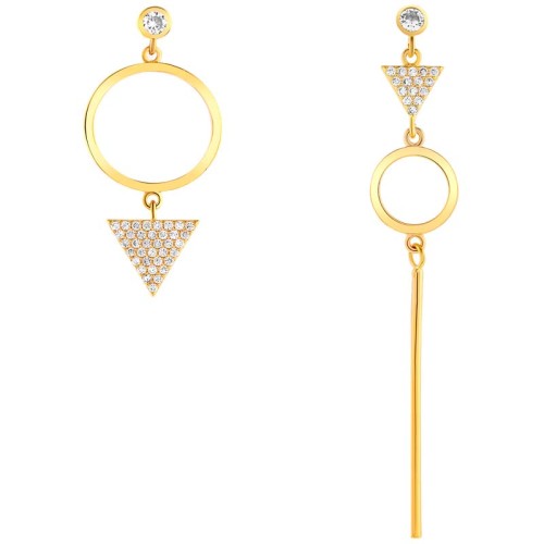 Boucles d'oreilles DESIGNOS White Gold Pendantes pavées ajourées Asymétrique Blanc Doré à l'or fin Oxydes de zirconium sertis