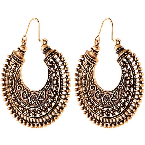 Boucles d'oreilles KIRIAK Black Gold Créoles disques Antique Doré et Noir Doré à l'or fin