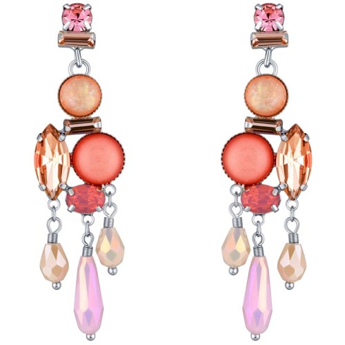 Boucles d'oreilles ICEROCKS Pink Silver Pendantes pavées Rivière de cristal Argenté et Rose Rhodium Cristal