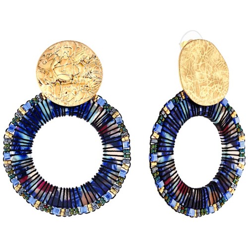 Boucles d'oreilles CRYSTAL PEARLS VALLEY Blue Gold Pendantes ajourées Contemporain Bleu Doré à l'or fin Perles de cristal Résine