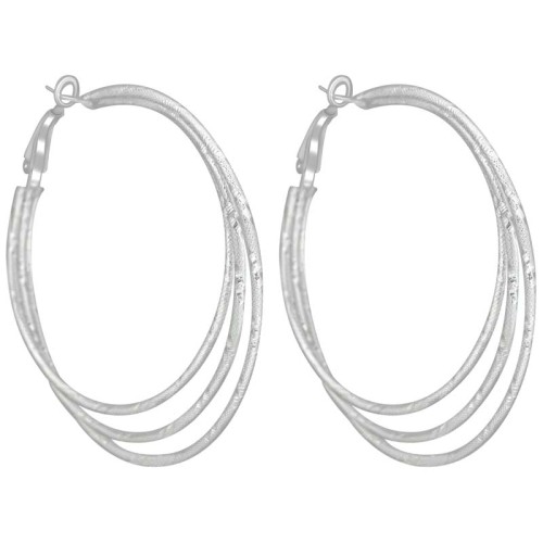 Boucles d'oreilles ELIPSO Silver Créoles multirangs Ciselé Argenté à l'argent fin