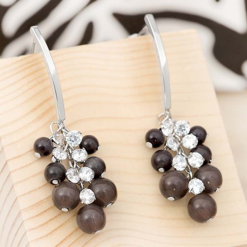 Boucles d'oreilles CRYSTAL FRUITS Black Silver Pendantes à pendentif grappe Argenté et Noir Rhodium Cristaux sertis et Perles