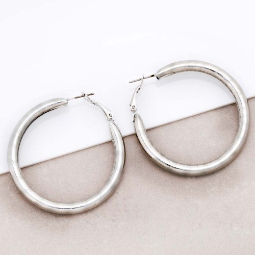 Boucles d'oreilles EOLA TUBE MID SIZE Silver Créoles tubes Ciselé Argenté Rhodium