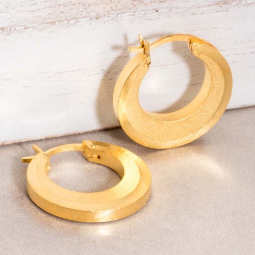 Boucles d'oreilles SHINES Gold Créoles disques Brillant et satinée Doré Laiton doré à l'or fin