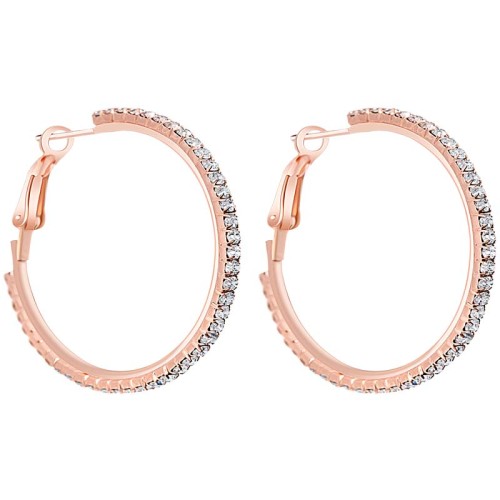 Boucles d'oreilles EOLINE CRYSTAL White & Rose Gold Créoles pavées Rivière de cristal Rosé et Blanc Doré à l'or fin rosé Cristal