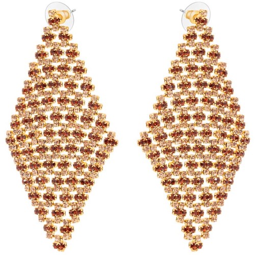 Boucles d'oreilles IZA Beige Topaze Gold Pendantes pavées Rivière de cristaux sertis Doré et Beige Topaze Laiton doré à l'or fin