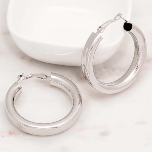 Boucles d'oreilles EOLEA Silver Créoles tubes Tube plat brillant Argenté Rhodium