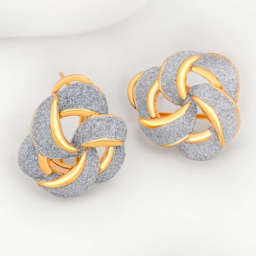 Boucles d'oreilles PETULIS Gold & Silver Puces pavées Pelote irisée Argenté Doré Laiton doré à l'or fin