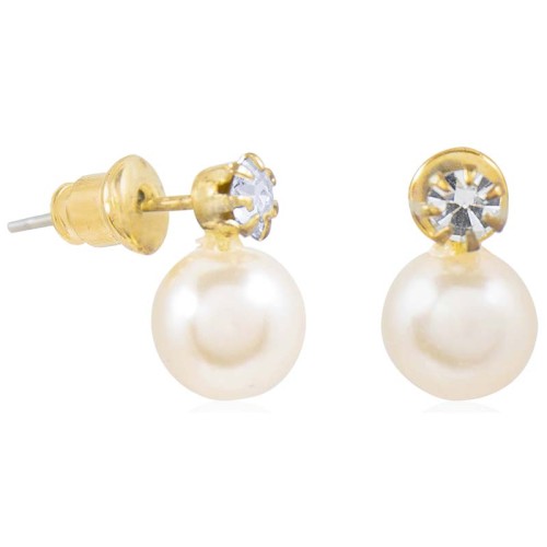 Boucles d'oreilles ARLANE White Gold Puces clous Classique chic Doré et Blanc Laiton doré à l'or fin Cristaux sertis et Perles