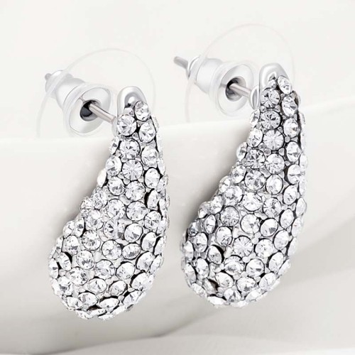 Boucles d'oreilles DROPSIE White Silver Puces clous Goutte Argenté et Blanc Rhodium Cristal