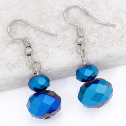 Boucles d'oreilles ORIAS Night Blue Silver Pendantes courtes Classique chic Argenté et Bleu Nuit Rhodium Cristaux sertis