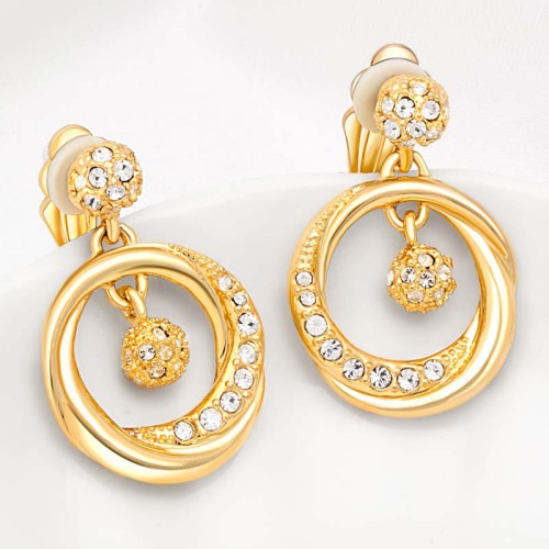 Boucles d'oreilles MOONLIGHT White Gold Clips pendantes pavées Balançoire Doré et Blanc Doré à l'or fin Cristal