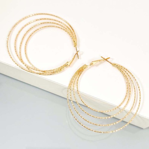 Boucles d'oreilles EOSOL Gold Créoles multirangs Ciselé Doré Laiton doré à l'or fin