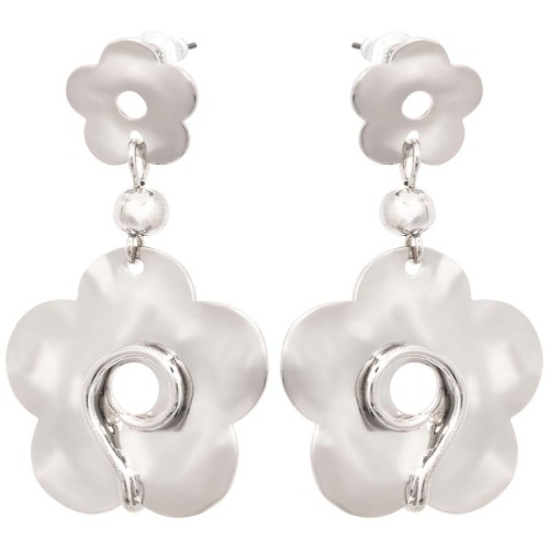 Boucles d'oreilles FLORUSA Silver Pendantes ajourées Fleur martelée Argenté Rhodium