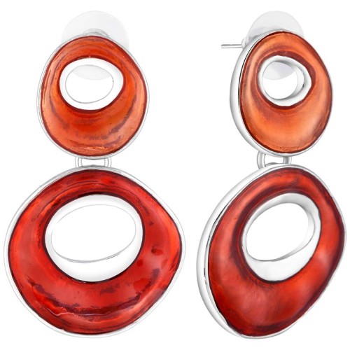 Boucles d'oreilles GEORGIA Red Silver Pendantes ajourées Contemporain Argenté et Rouge Rhodium émaux