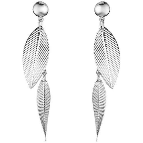 Boucles d'oreilles FALLY Silver Pendantes longues Feuilles Argenté Rhodium