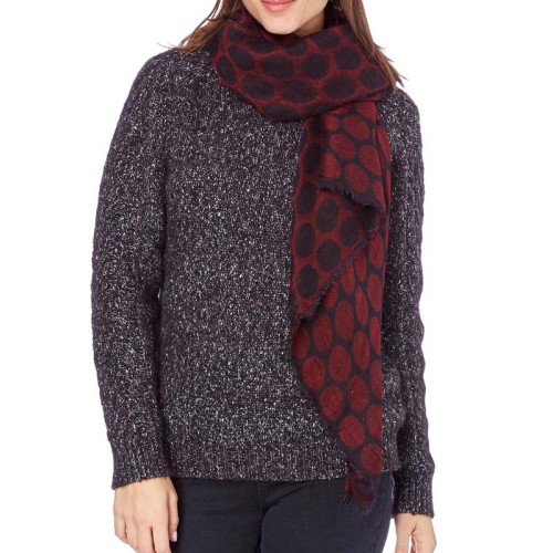 Foulard FELINO Burgundy Black étole brodée à motif gros pois Noir et Bordeaux Coton Viscose Laine Polyester