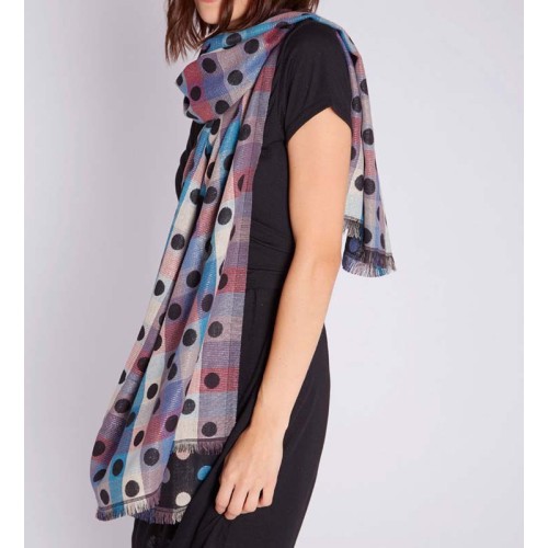 Foulard ODAME Black Color étole brodée à motif Gros pois Noir et Multicolore Viscose Imprimé sur l'ensemble