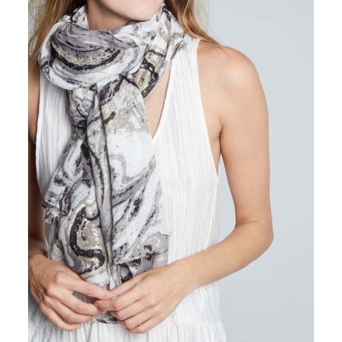 Foulard EL VIENTO Grey White étole imprimée Contemporain Blanc et Gris Viscose et Coton Imprimé sur l'ensemble