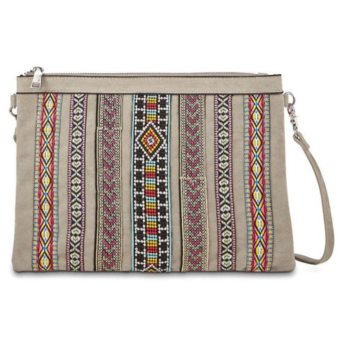 Maroquinerie JODHPUR Grey Color Sac bandoulière Ethnique Multicolore et Gris Simili-Cuir aspect nubuck Broderies