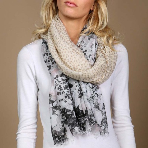 Foulard GARDELI Beige Grey étole imprimée floral Beige et Gris Viscose Imprimé sur l'ensemble